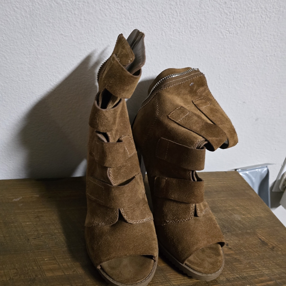 DKNY Brown Suede Open-Toe Heeled Boots